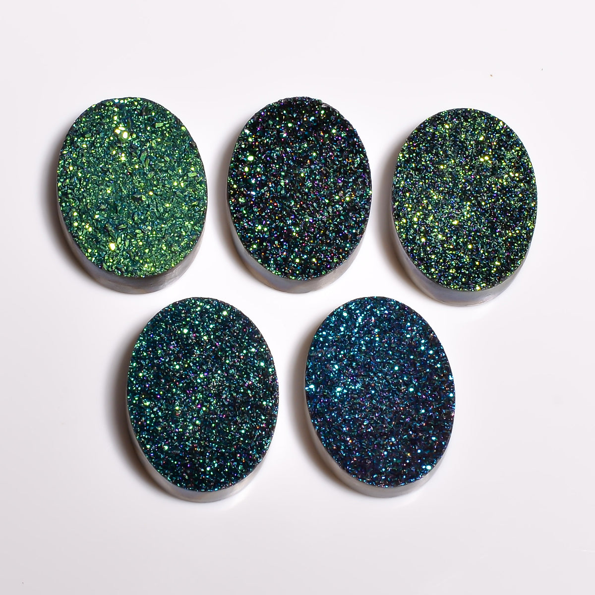 Rainbow Titanium Green Oval Flat loose gemstone - view 5