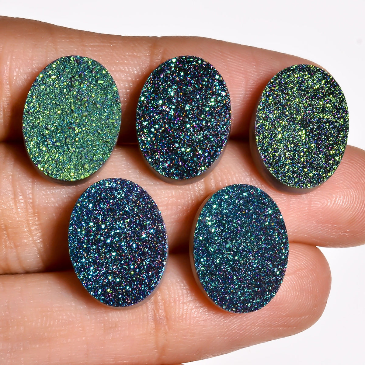 Rainbow Titanium Green Oval Flat loose gemstone - view 6