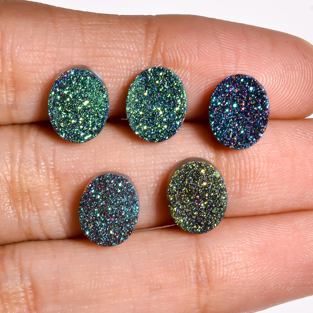 Rainbow Titanium Green Oval Flat loose gemstone - view 3