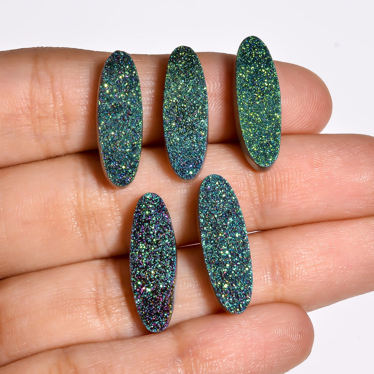 Rainbow Titanium Green Oval Flat loose gemstone - view 9