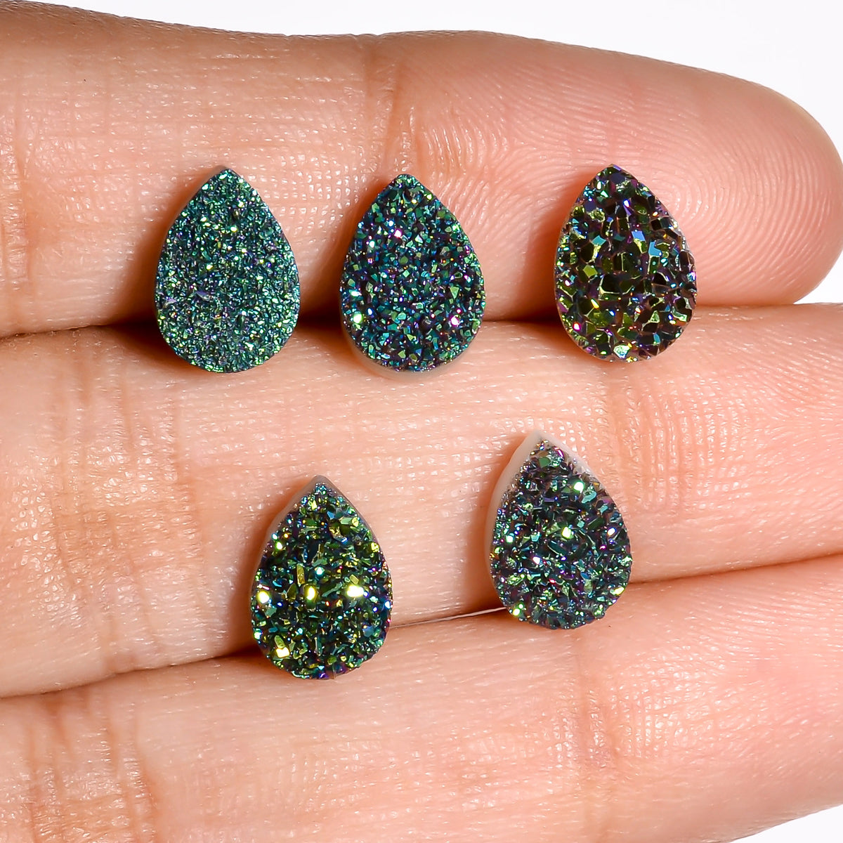 Rainbow Titanium Green Pear Flat loose gemstone - view 3