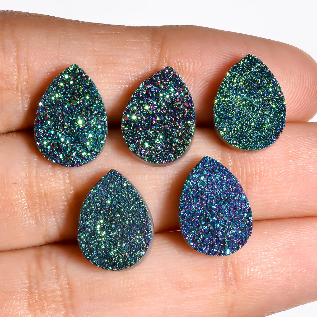 Rainbow Titanium Green Pear Flat loose gemstone - view 6
