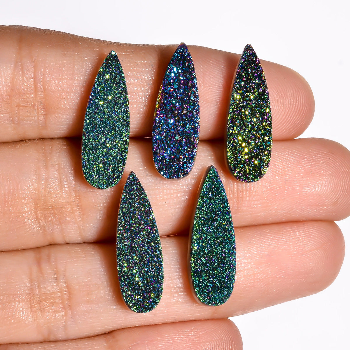 Rainbow Titanium Green Pear Flat loose gemstone - view 9