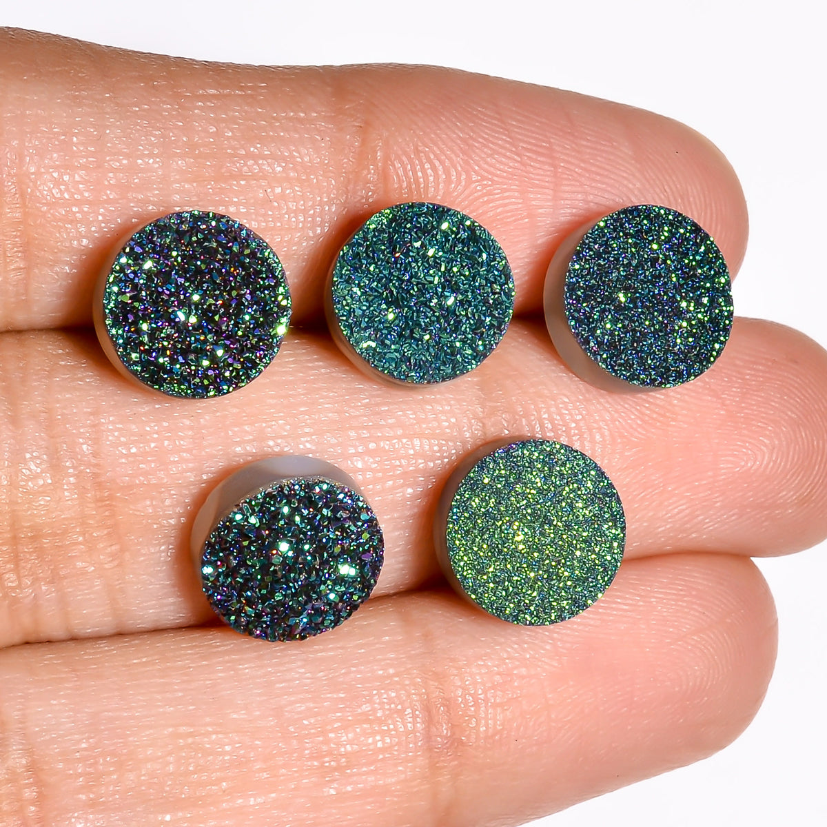 Rainbow Titanium Green Round Flat loose gemstone - view 3