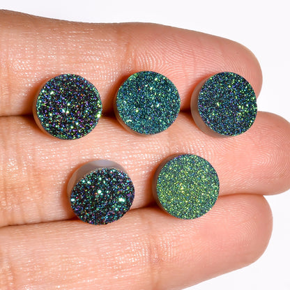 Rainbow Titanium Green Round Flat loose gemstone - view 3