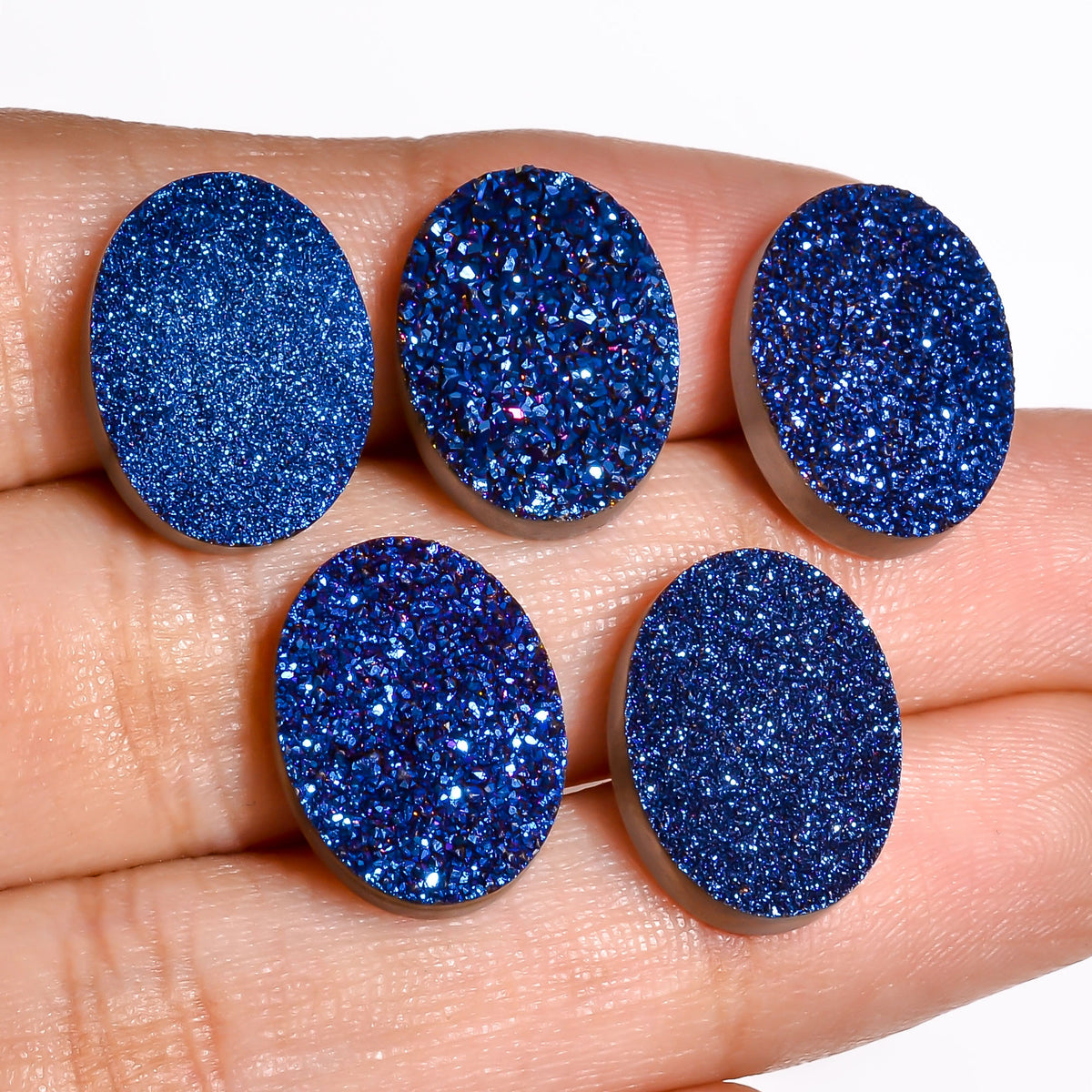 Rainbow Titanium Blue Oval Flat loose gemstone - view 6