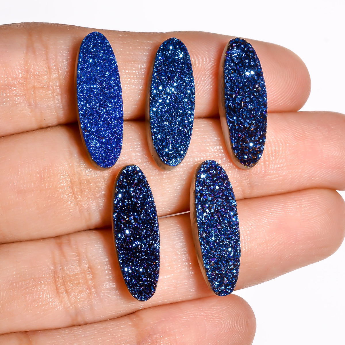 Rainbow Titanium Blue Oval Flat loose gemstone - view 9