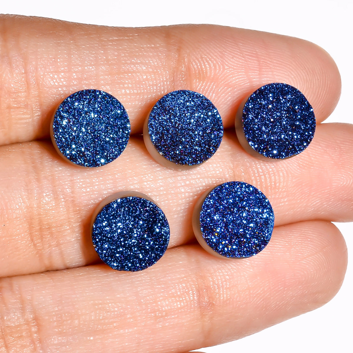 Rainbow Titanium Blue Round Flat loose gemstone - view 3