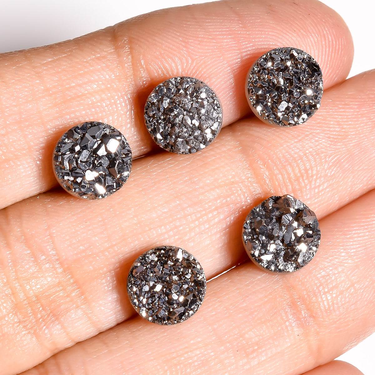Rainbow Titanium Platinum Round Flat loose gemstone - view 3
