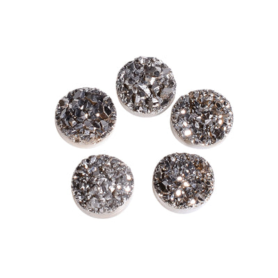 Platinum Rainbow Titanium Gemstone, Round Flat Cabochon with a Silvery Metallic Color for Studs and Rings