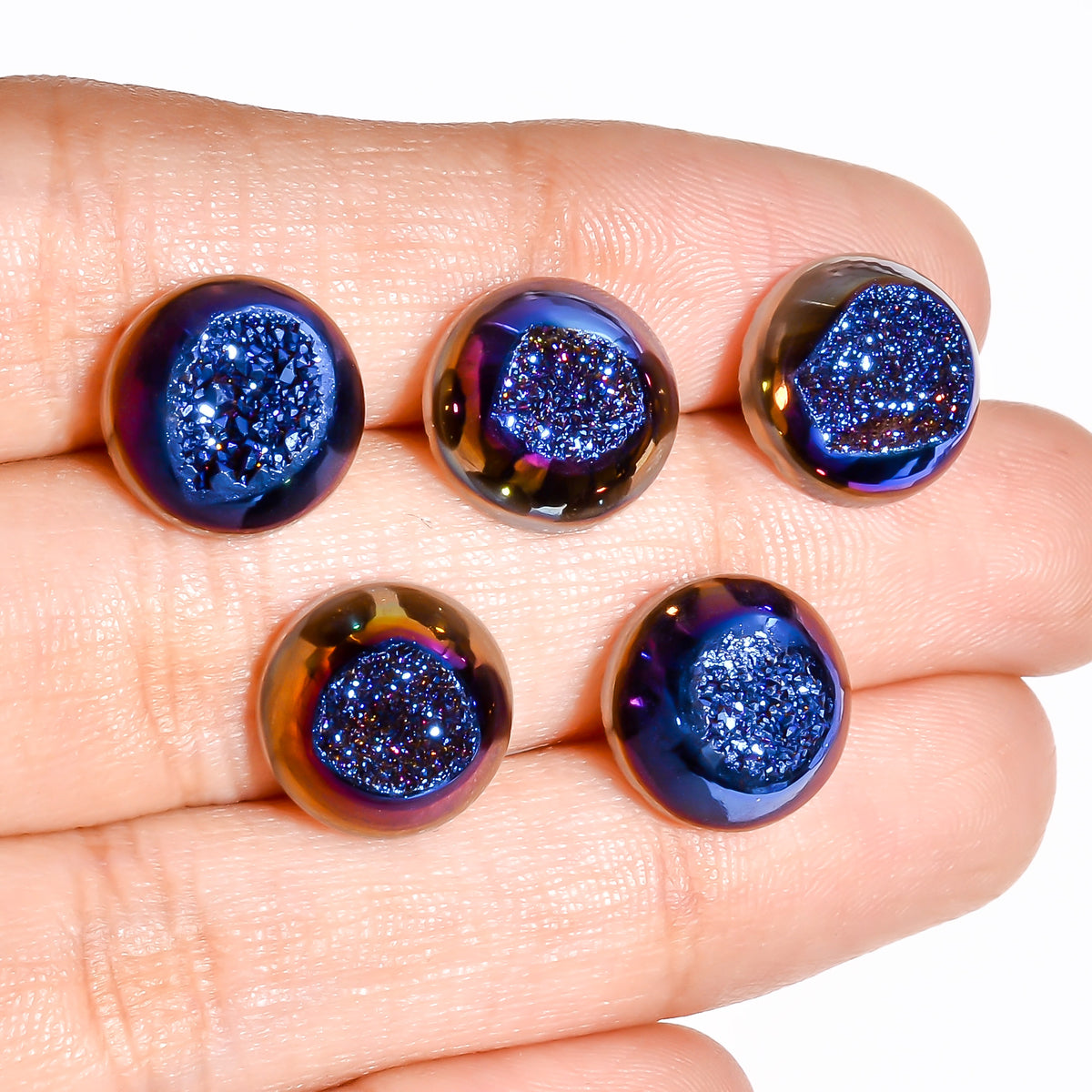 Titanium Window Druzy Blue Round Window loose gemstone - view 3