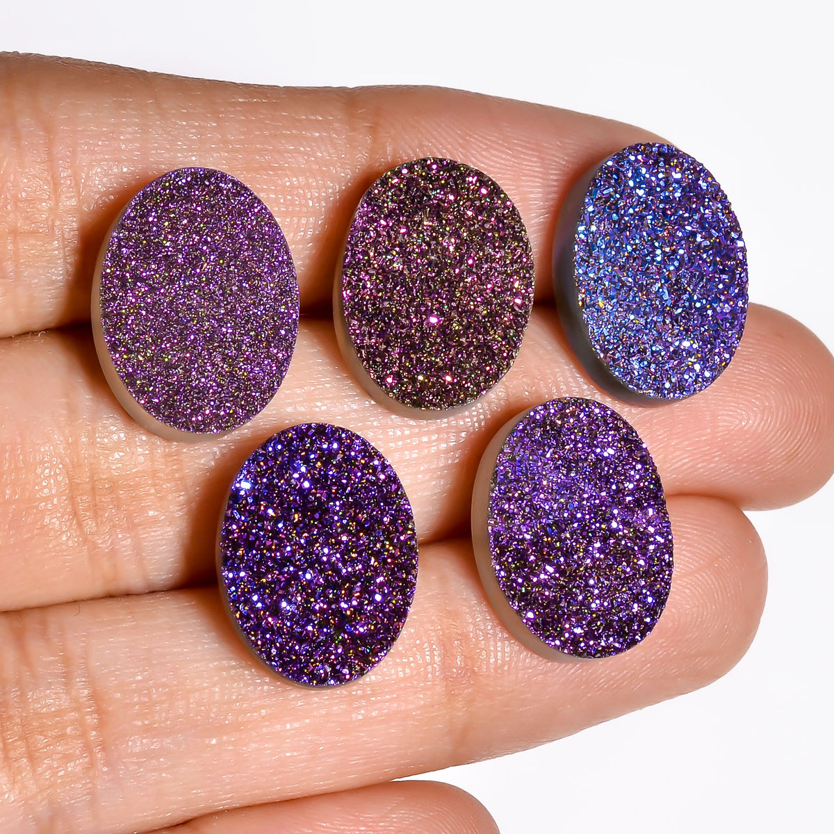 Rainbow Titanium Purple Oval Flat loose gemstone - view 9