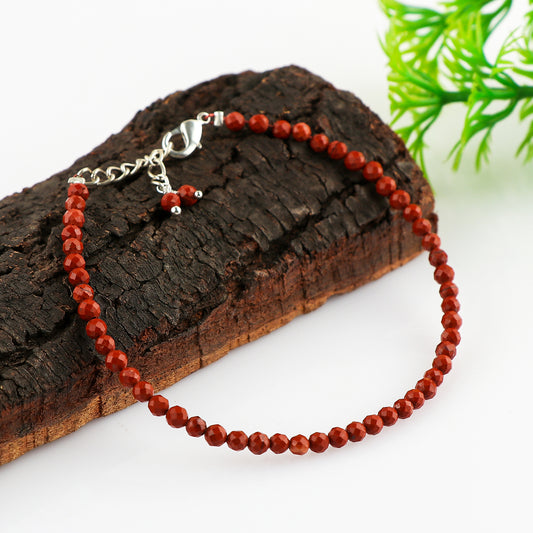 Natural Red Jasper Gemstone Micro Round Beads Bracelet, Birthstone Healing Crystal