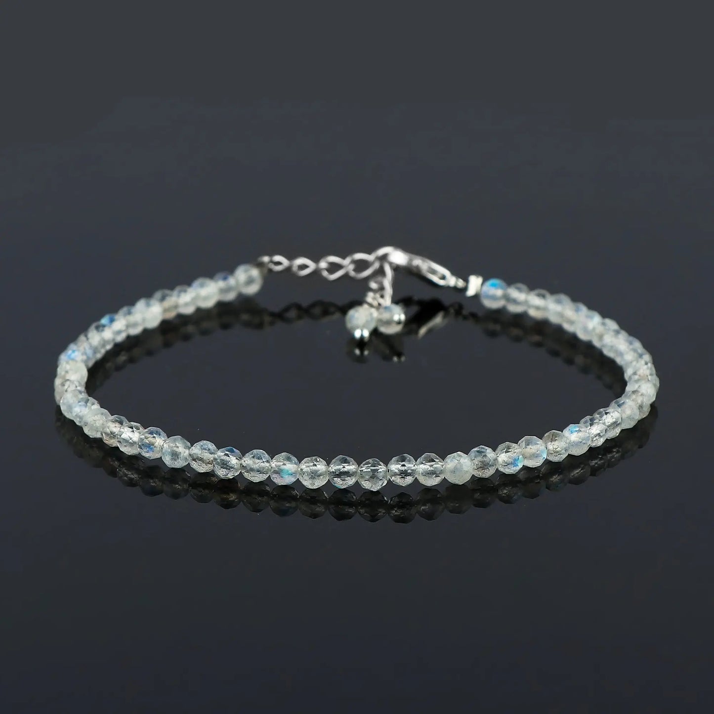 Natural Moonstone Gemstone Micro Round Beads Bracelet, Birthstone Healing Crystal Armonia