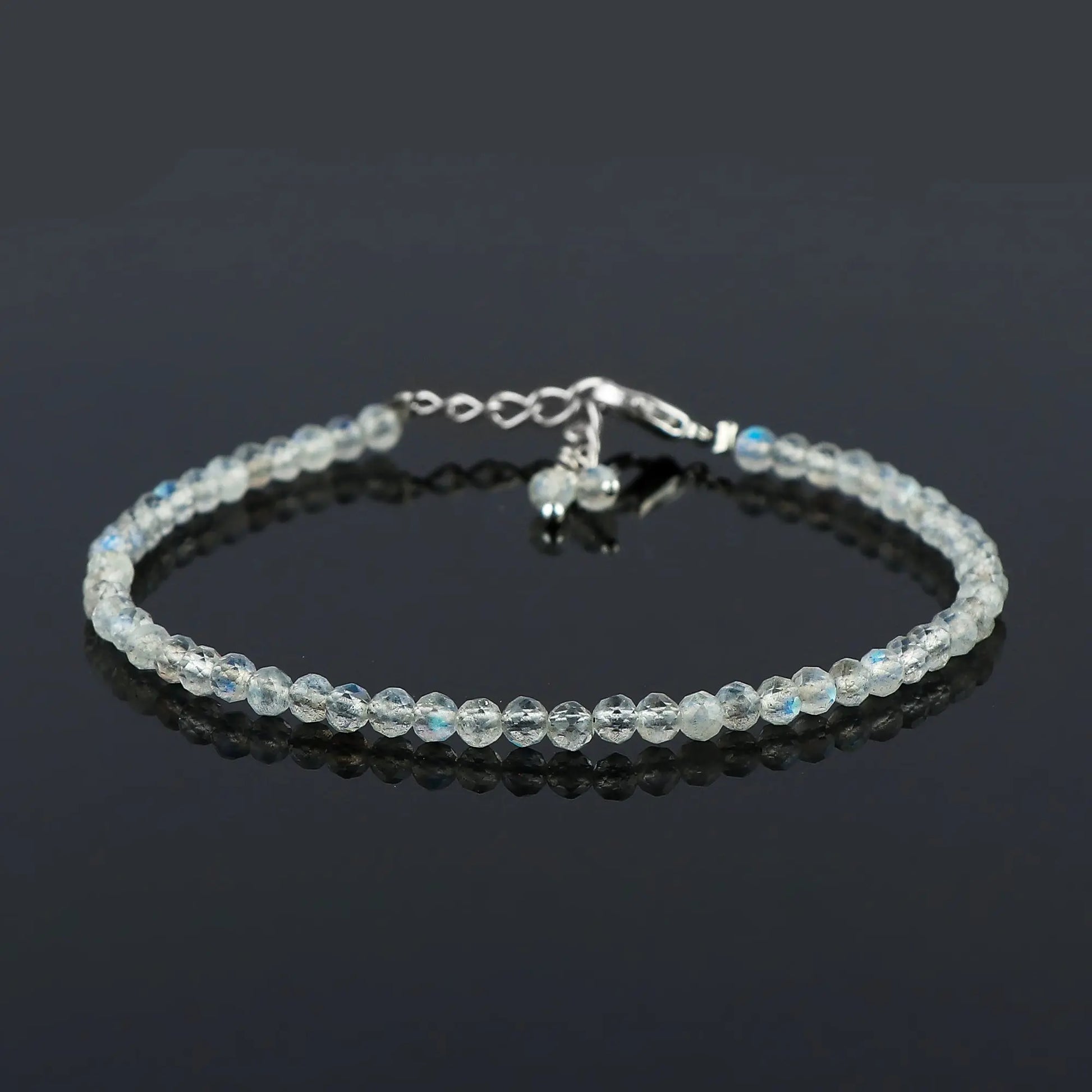 Natural Moonstone Gemstone Micro Round Beads Bracelet, Birthstone Healing Crystal Armonia