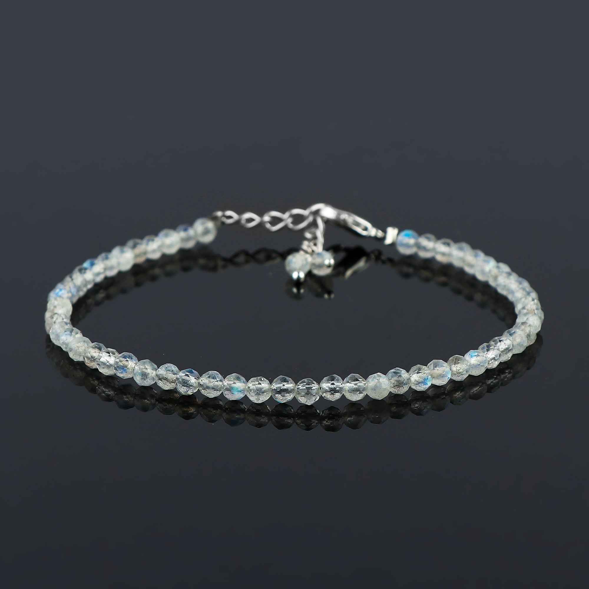 Natural Moonstone Gemstone Micro Round Beads Bracelet, Birthstone Healing Crystal