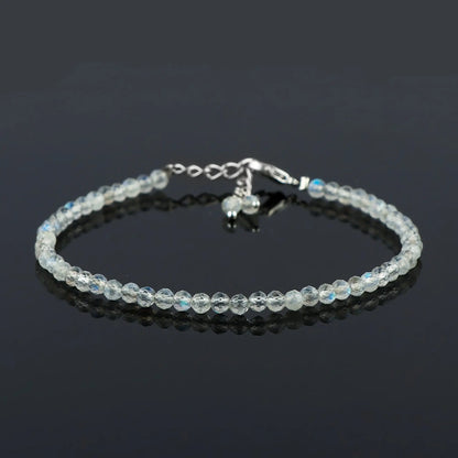 Natural Moonstone Gemstone Micro Round Beads Bracelet, Birthstone Healing Crystal Armonia