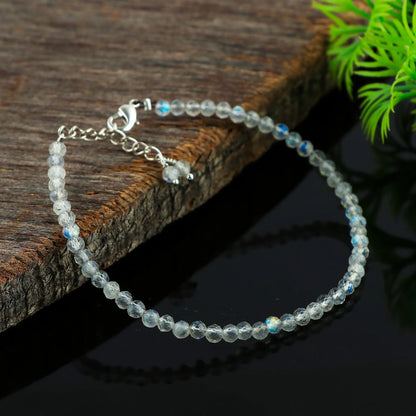 Natural Moonstone Gemstone Micro Round Beads Bracelet, Birthstone Healing Crystal Armonia