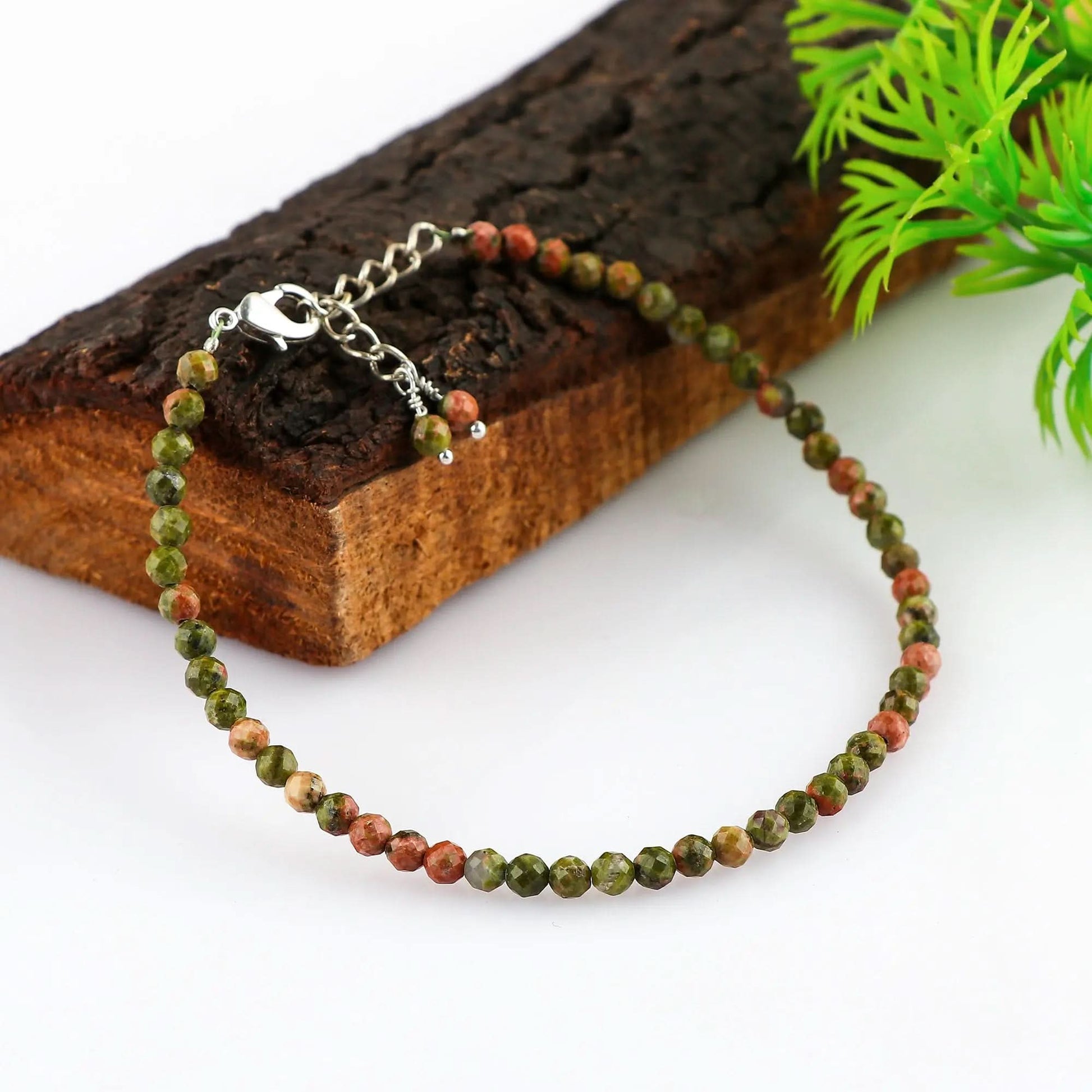 Natural Unakite Micro Round-Bead Bracelet
