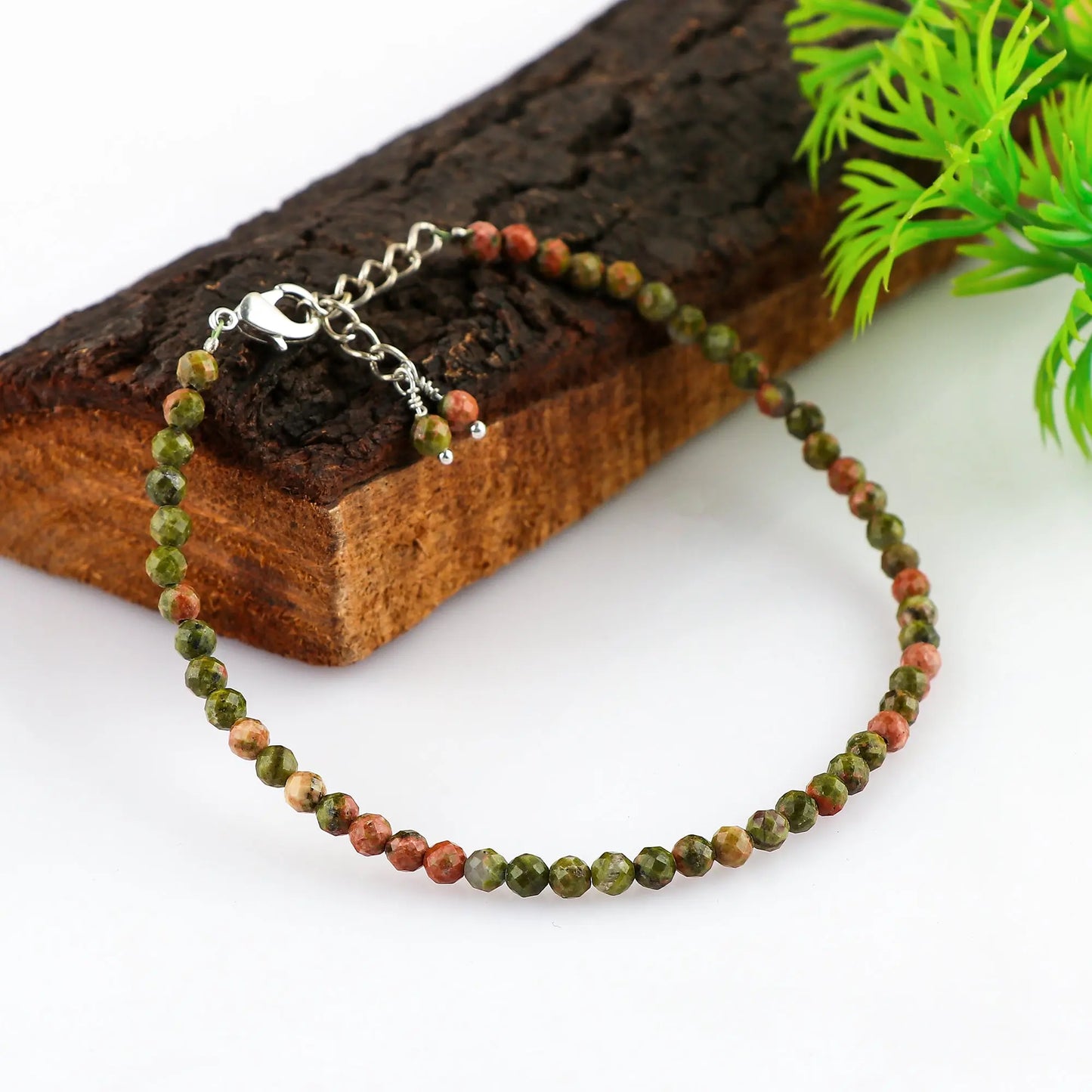 Natural Unakaite Gemstone Micro Round Beads Bracelet, Birthstone Healing Crystal Armonia