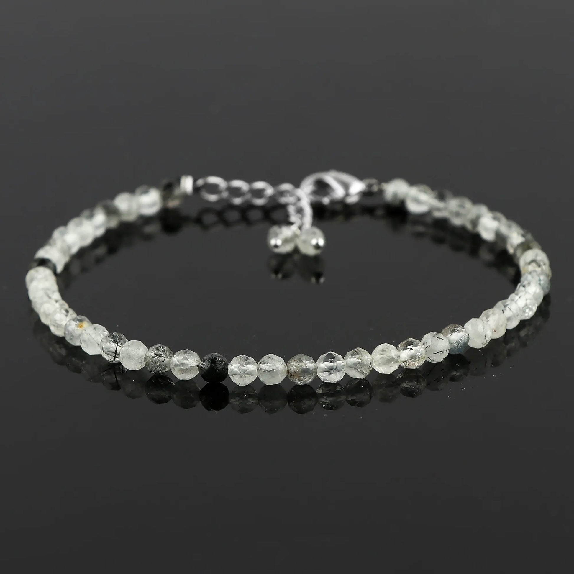 Natural Black Rutile Gemstone Micro Beads Bracelet | Protection & Clarity Jewelry Armonia