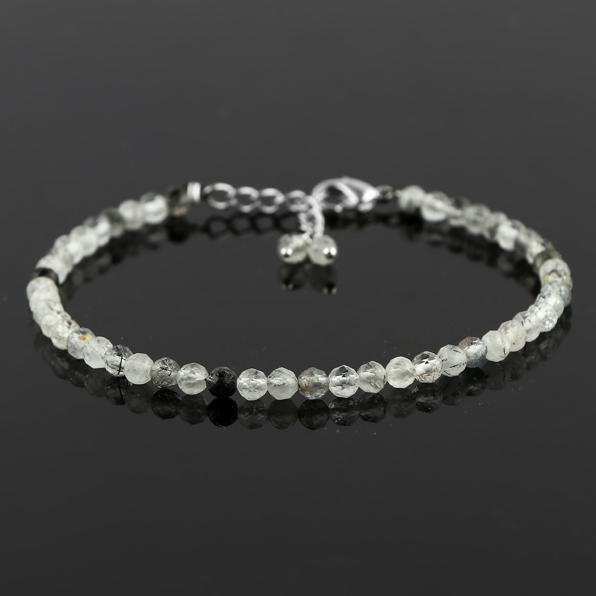 Natural Black Rutile Gemstone Micro Round Beads Bracelet, Birthstone Healing Crystal