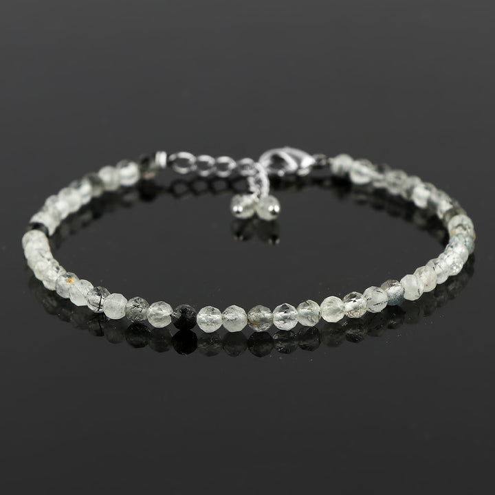 Natural Black Rutile Gemstone Micro Round Beads Bracelet, Birthstone Healing Crystal