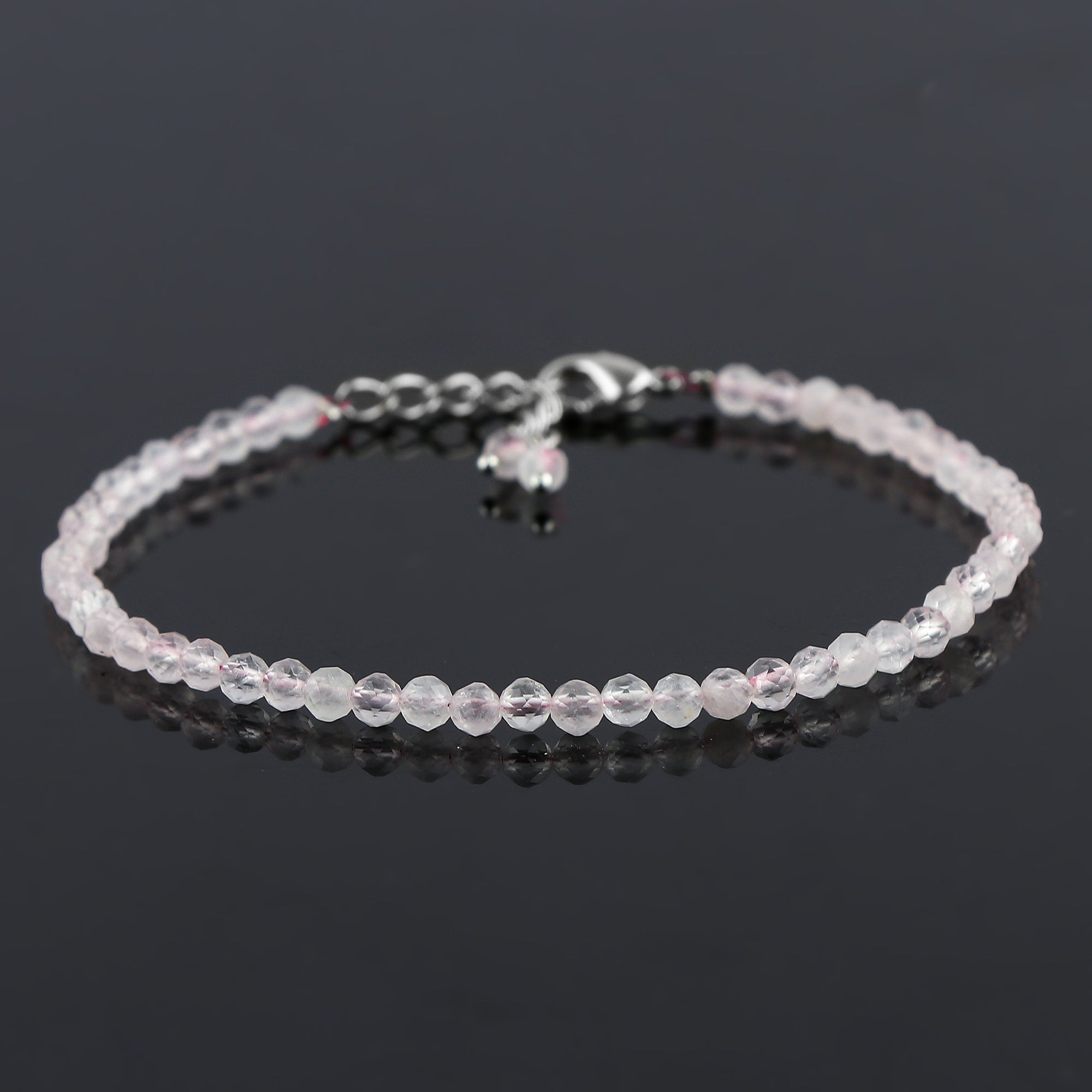 Natural Rose Quartz Gemstone Micro Round Beads Bracelet, Birthstone Healing Crystal