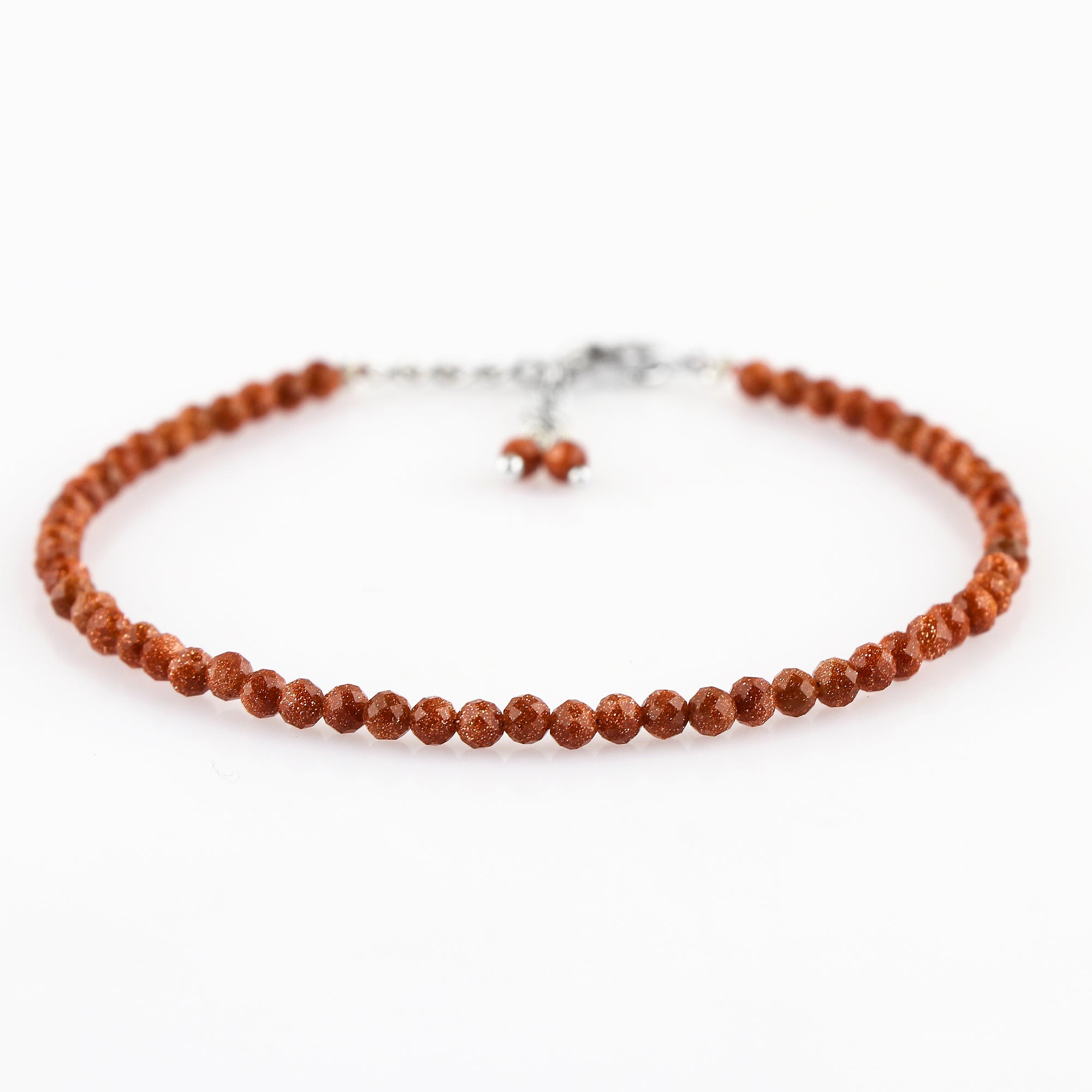Natural Brown Sunstone Gemstone Micro Round Beads Bracelet, Birthstone Healing Crystal