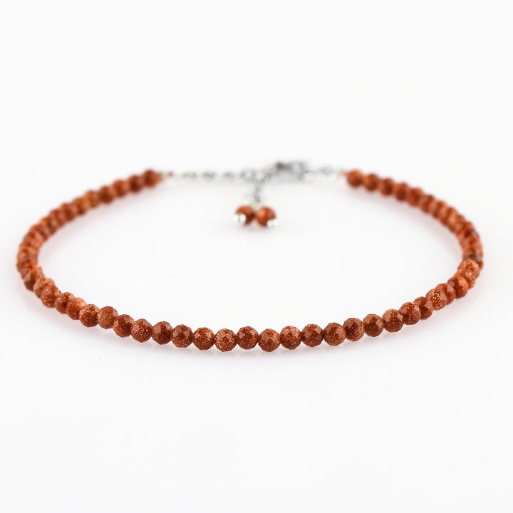 Natural Brown Sunstone Gemstone Micro Round Beads Bracelet, Birthstone Healing Crystal
