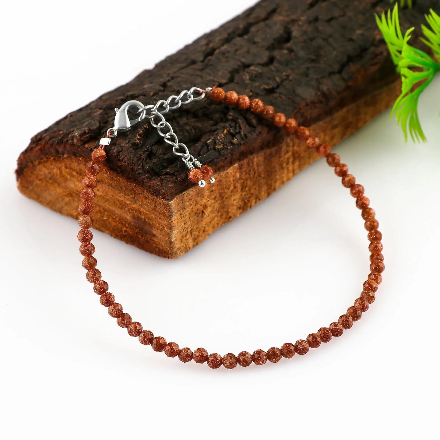 Brown Sunstone Healing Bracelet | Natural Micro Round Shimmer Beads Armonia