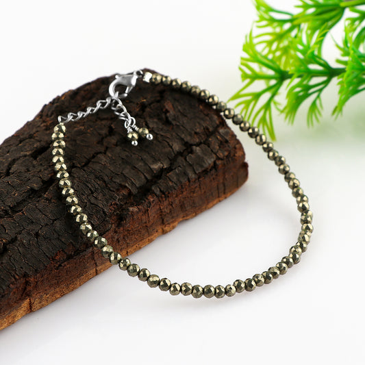 Pyrite Healing Gemstone Bracelet | Natural Micro Round Silver Beads
