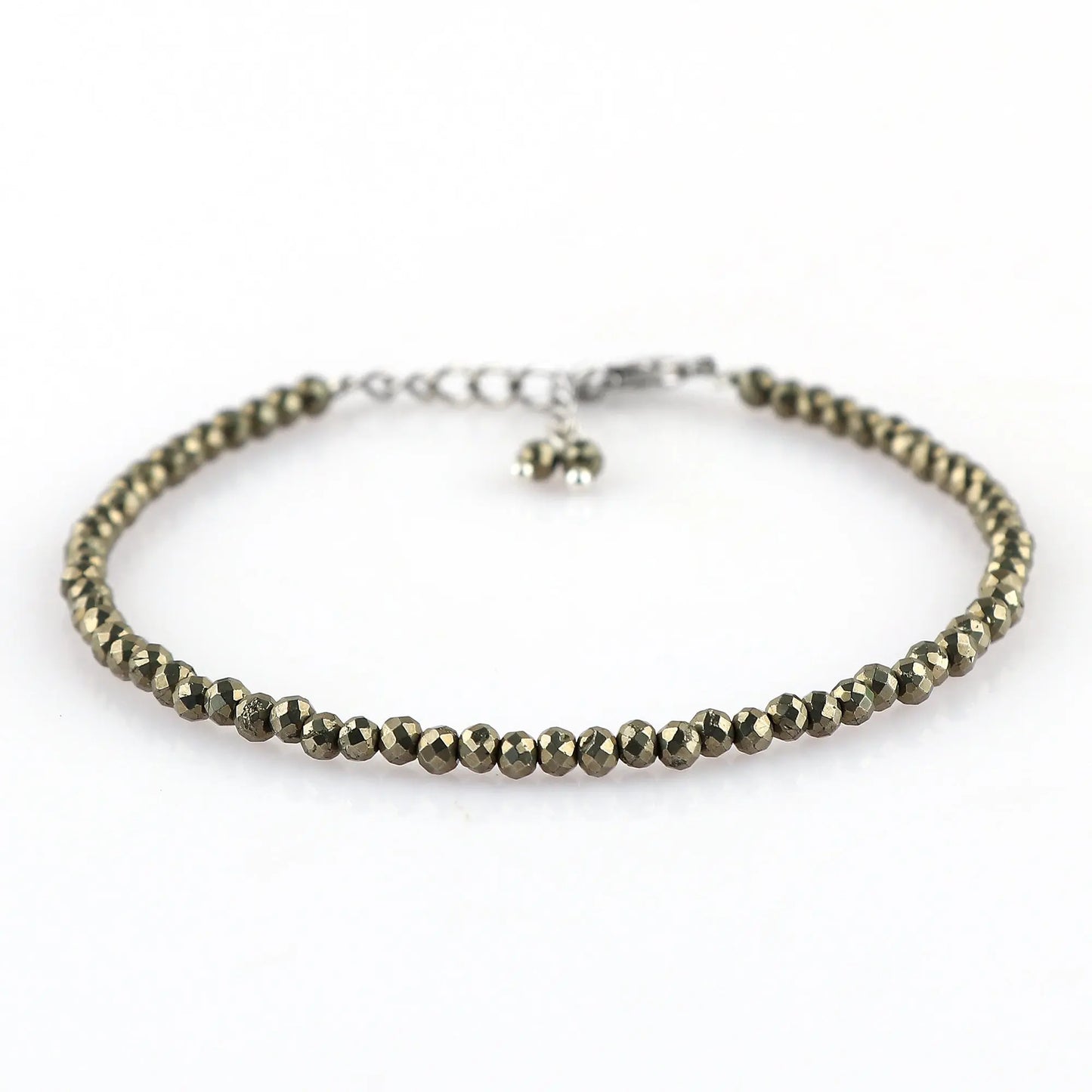 Pyrite Healing Gemstone Bracelet | Natural Micro Round Silver Beads Armonia
