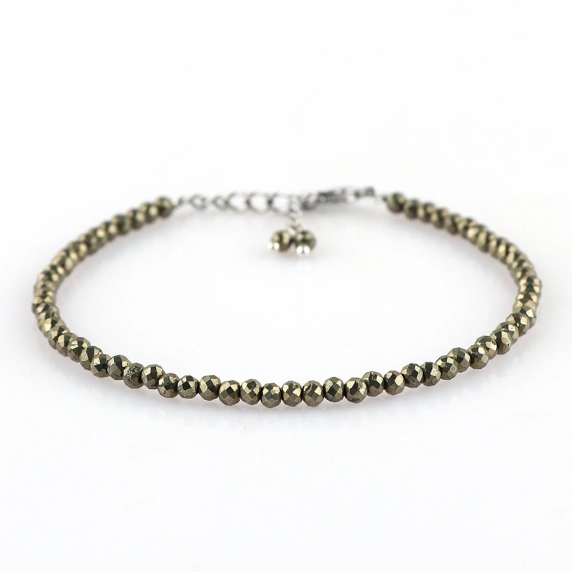 Pyrite Healing Gemstone Bracelet | Natural Micro Round Silver Beads Armonia