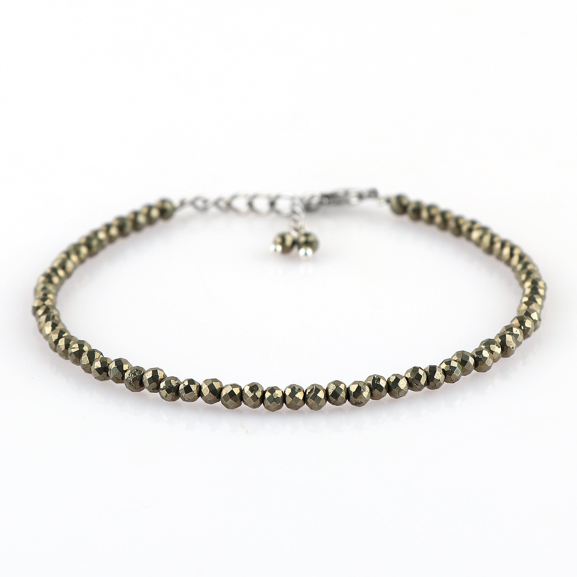 Natural Pyrite Gemstone Micro Round Beads Bracelet, Birthstone Healing Crystal