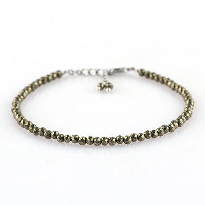 Pyrite Healing Gemstone Bracelet | Natural Micro Round Silver Beads Armonia