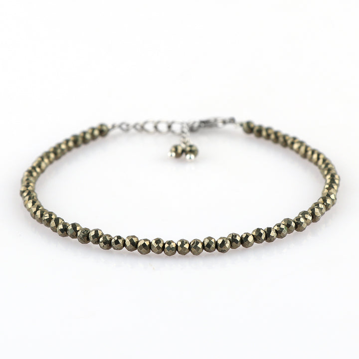 Natural Pyrite Gemstone Micro Round Beads Bracelet, Birthstone Healing Crystal