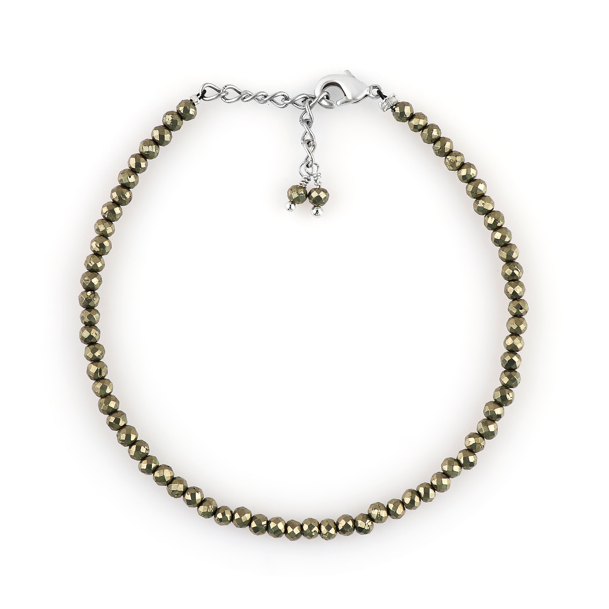 Natural Pyrite Gemstone Micro Round Beads Bracelet, Birthstone Healing Crystal