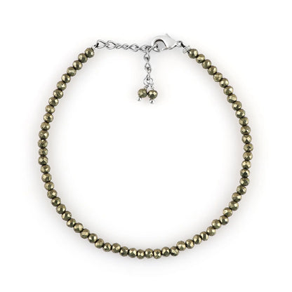 Pyrite Healing Gemstone Bracelet | Natural Micro Round Silver Beads Armonia