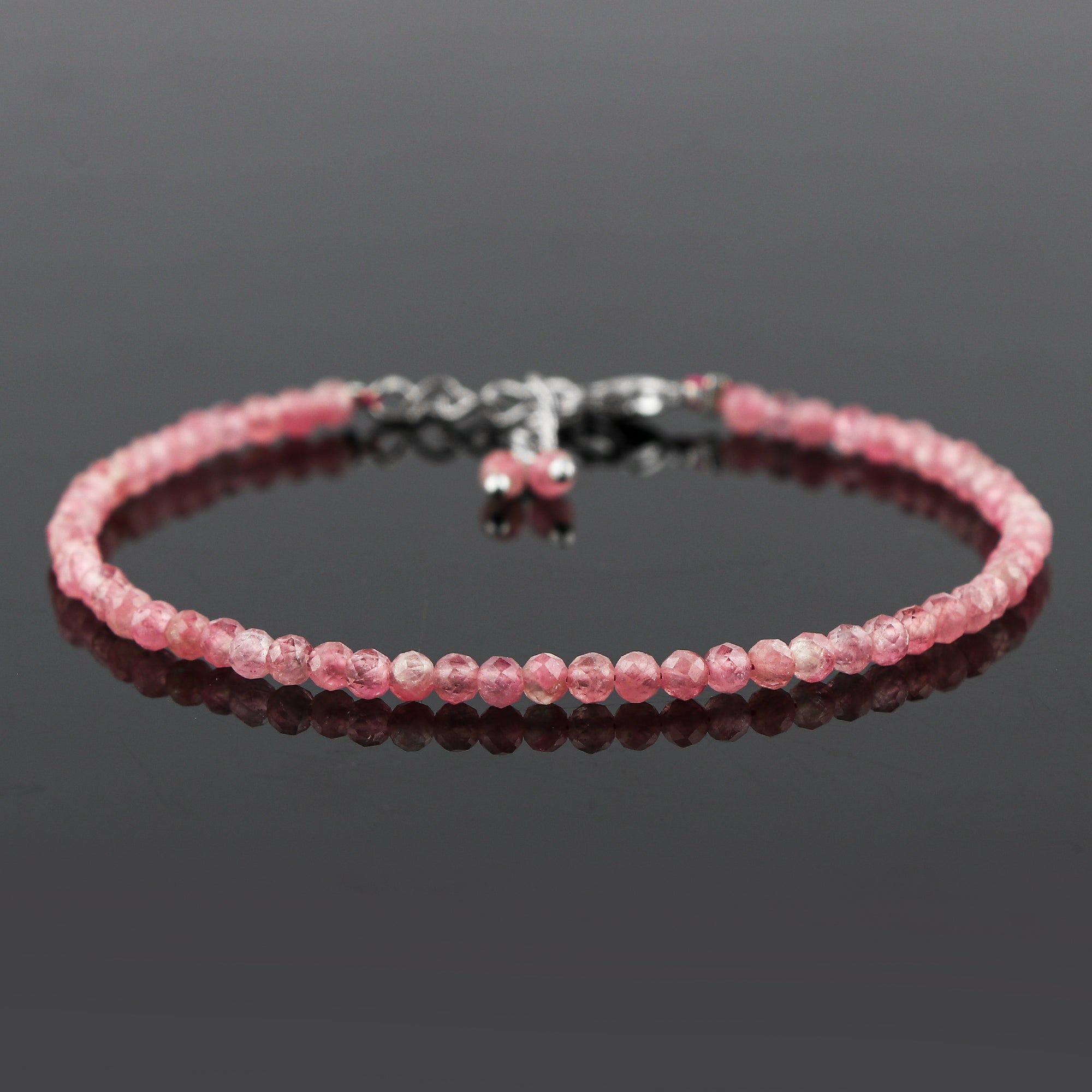 Natural Pink Tourmaline Gemstone Micro Round Beads Bracelet, Birthstone Healing Crystal