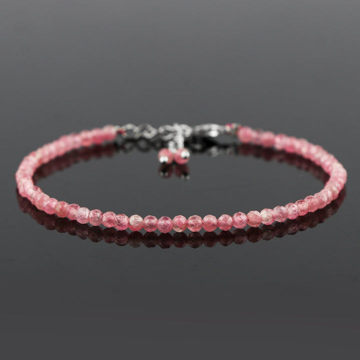 Natural Pink Tourmaline Gemstone Micro Round Beads Bracelet, Birthstone Healing Crystal