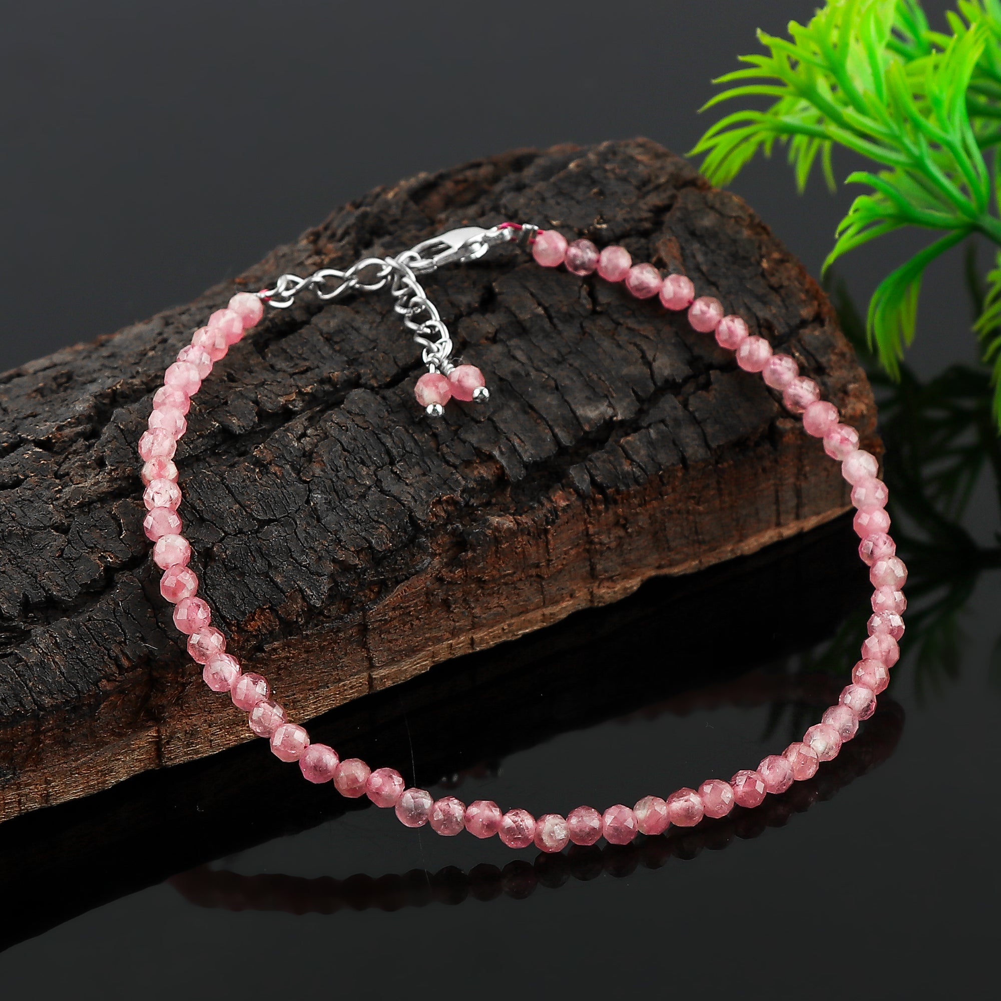 Natural Pink Tourmaline Gemstone Micro Round Beads Bracelet, Birthstone Healing Crystal