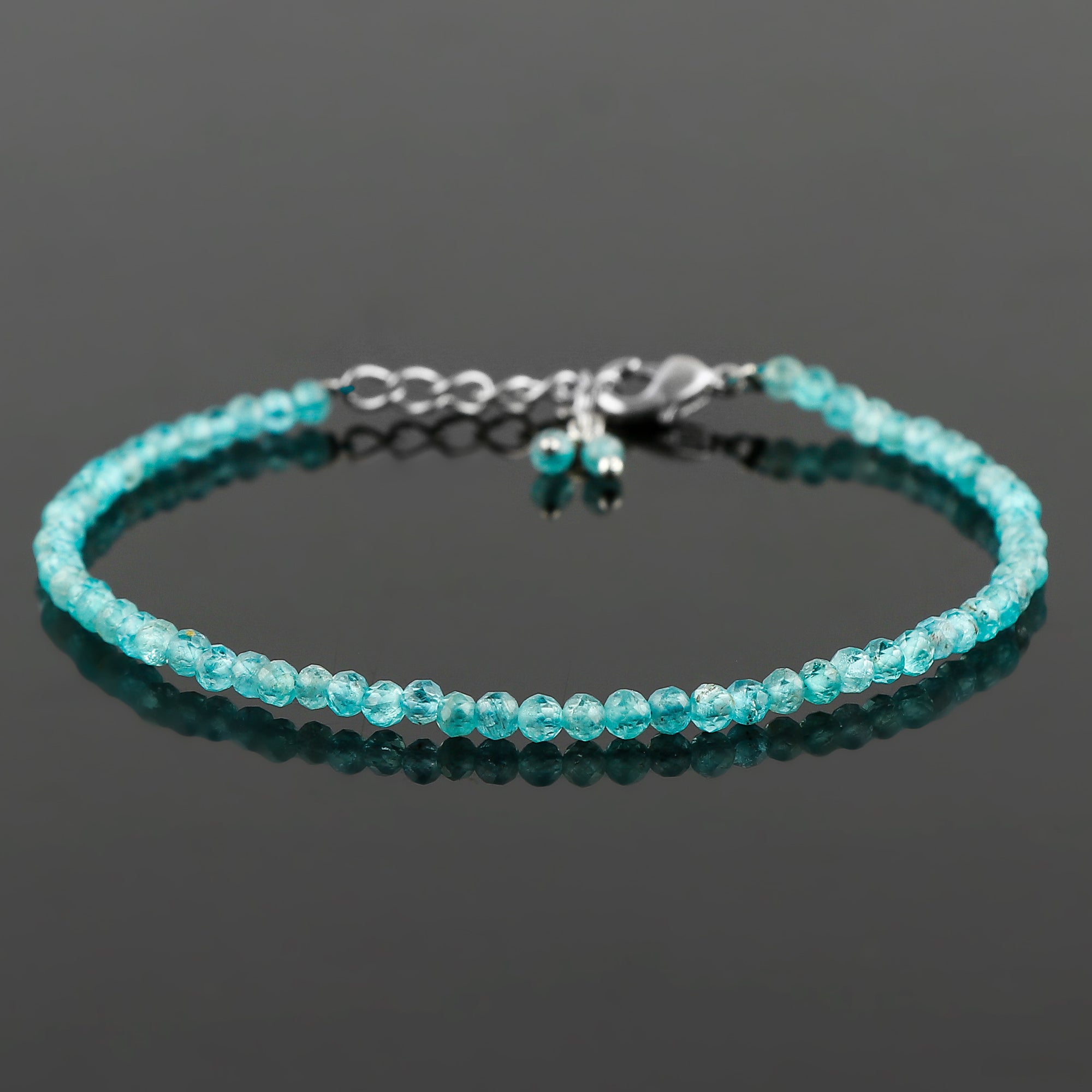 Natural Blue Apatite Gemstone Micro Round Beads Bracelet, Birthstone Healing Crystal