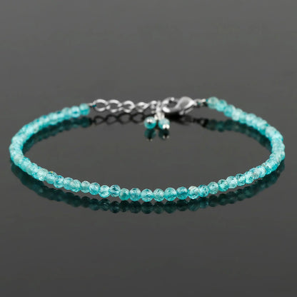 Blue Apatite Healing Gemstone Bracelet | Natural Micro Round Beads Jewelry Armonia