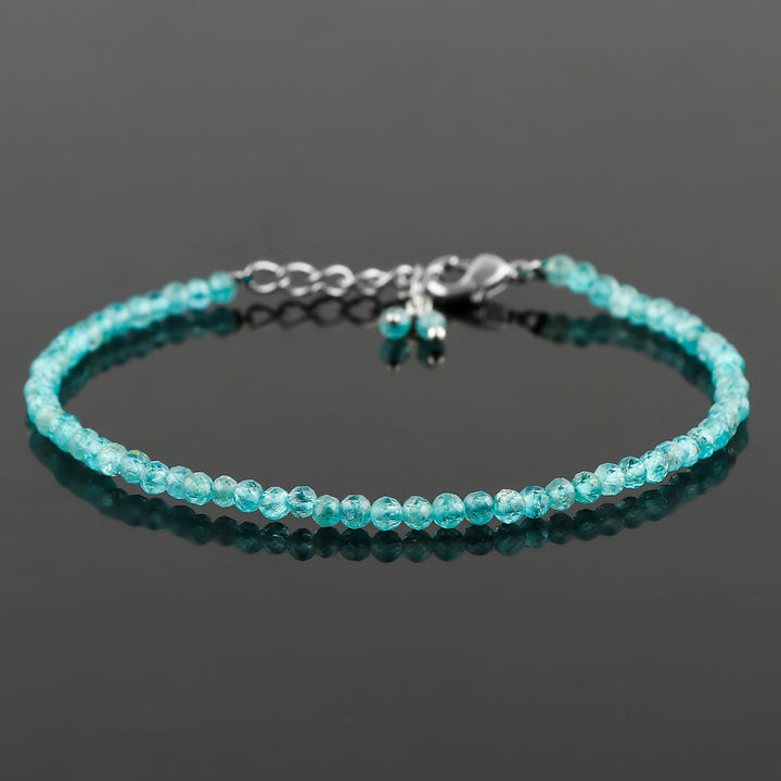 Natural Blue Apatite Gemstone Micro Round Beads Bracelet, Birthstone Healing Crystal