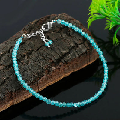 Elegant Blue Apatite Beaded Bracelet | Micro Round Bead  silver plated | AA+ Blue Apatite Stone Jewelry