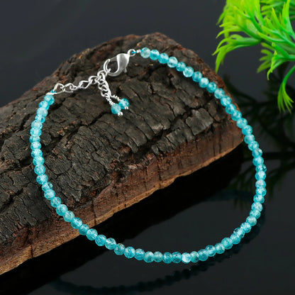 Blue Apatite Healing Gemstone Bracelet | Natural Micro Round Beads Jewelry Armonia