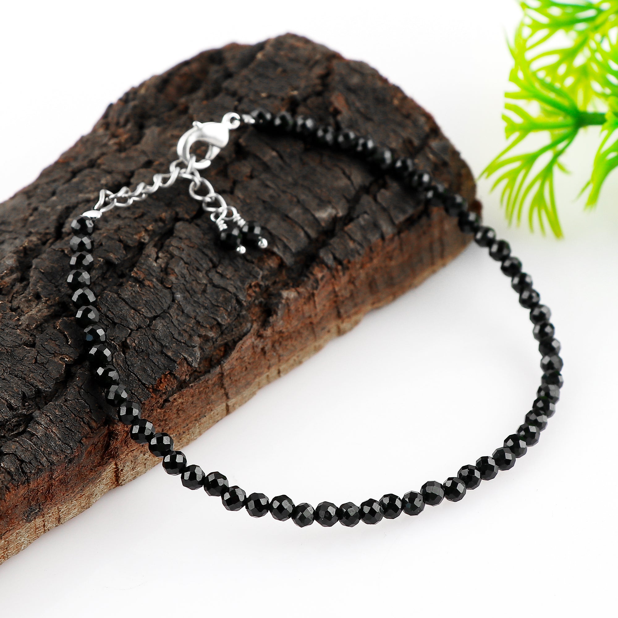 Natural Black Spinel Gemstone Micro Faceted Round Beads Bracelet, Birthstone Healing Crystal