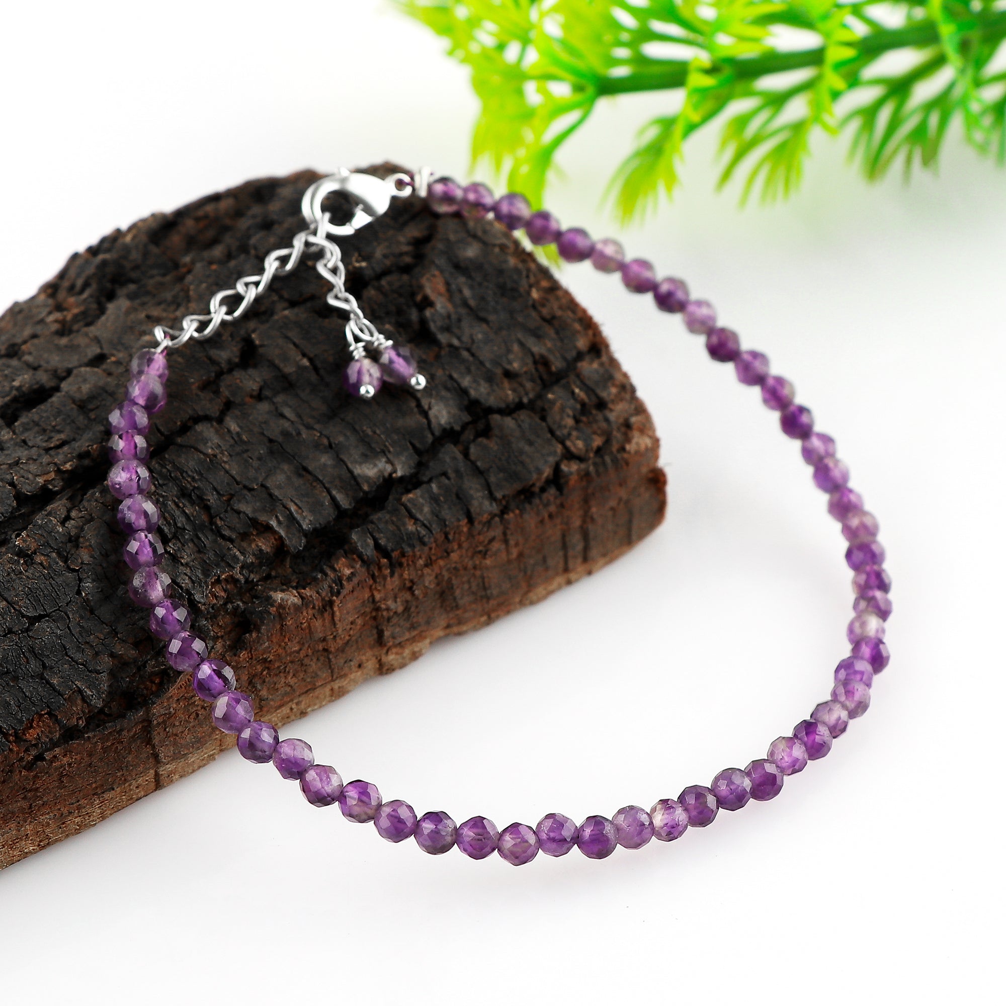 Natural Amethyst Gemstone Micro Faceted Round Beads Bracelet, Birthstone Healing Crystal