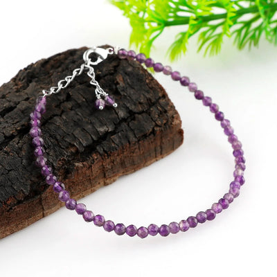 Amethyst Faceted Beaded Bracelet | Purple Gemstone Micro Beads Jewelry